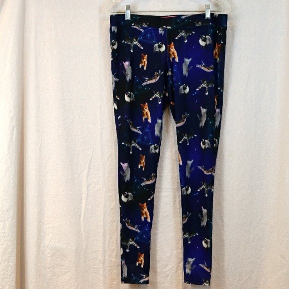 Tipsy Elves Women's Medium Cosmic Cat Leggings - Space Galaxy Kitten Print - Picture 2 of 13
